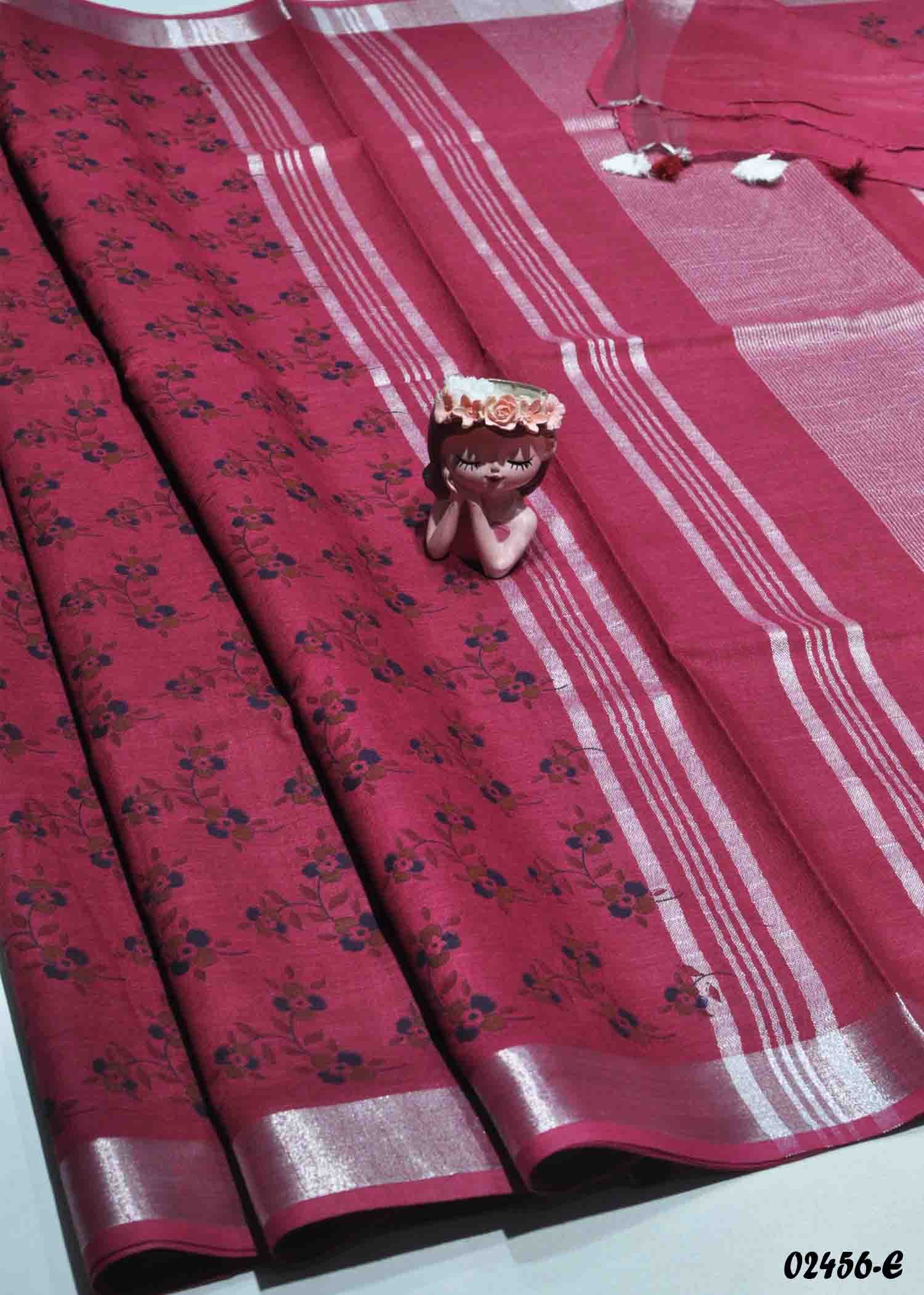 Janani - 02456-E Maroon Color Floral Butta Prints Handloom Cotton Saree CM1358700 (RR4D)