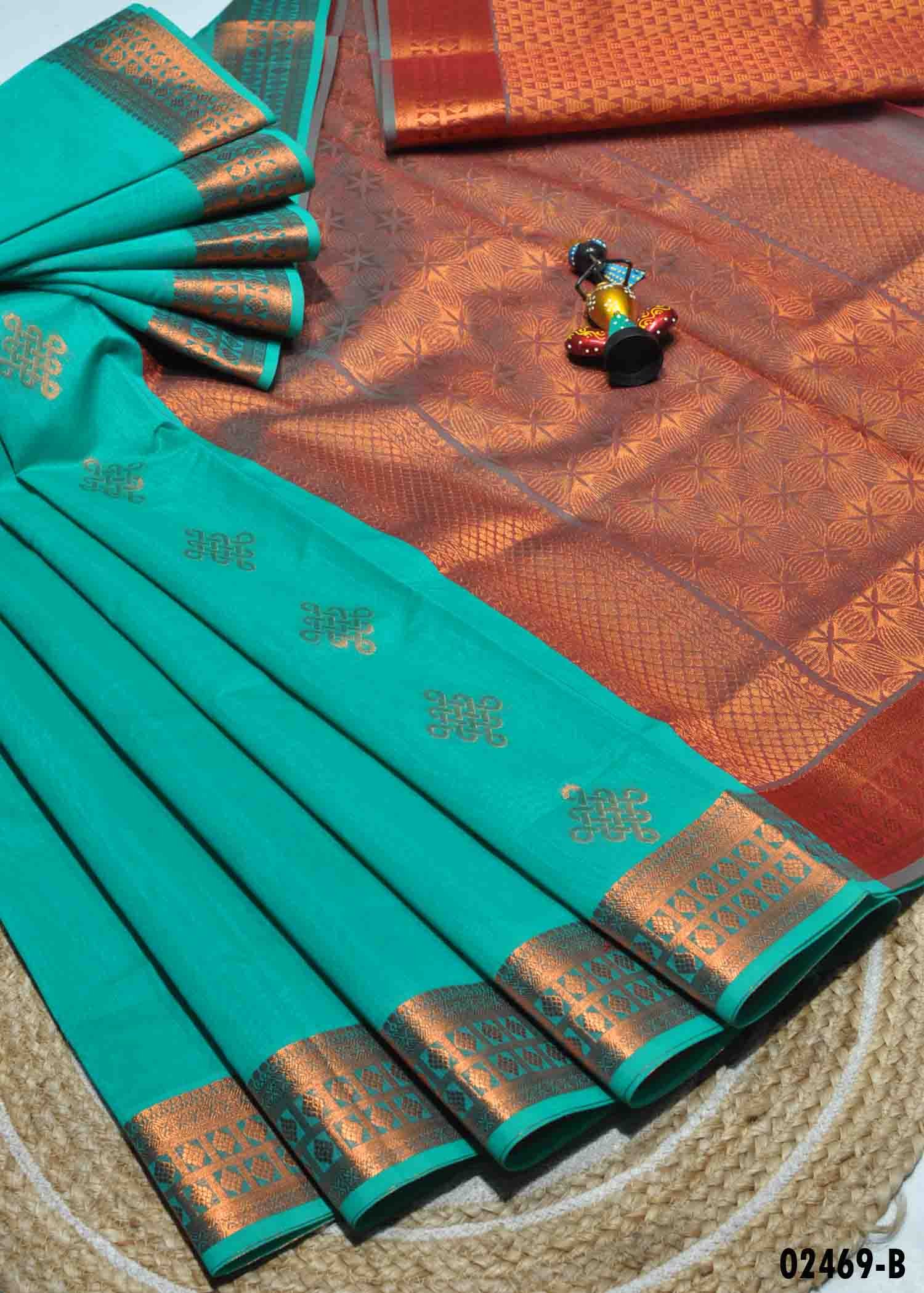 Anwesha - 02469-B TiffanyBlue Color New Arrival Traditional Look Silk Cotton Saree CM1369762 (LR13C)