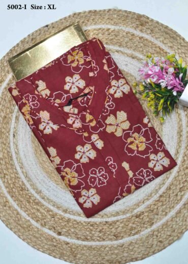 Dikshitha -5002-I  [XL]  Maroon Color (Pranjul Brand) Cotton Readymade Pocket Nighty CM1367587 [LR2E]