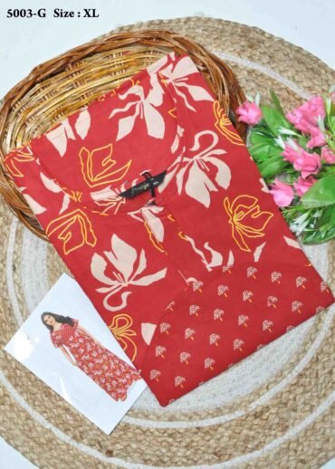 Dushika -5003-G  [XL]  Red Color (Pranjul Brand) Cotton Readymade Pocket Nighty CM1367587 [LR2E]