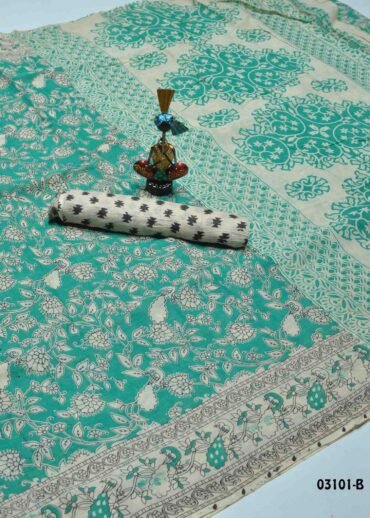 Elilini - 03101-B  Green Color Summer Special Purple Cotton Sarees CM1376300 (LR)