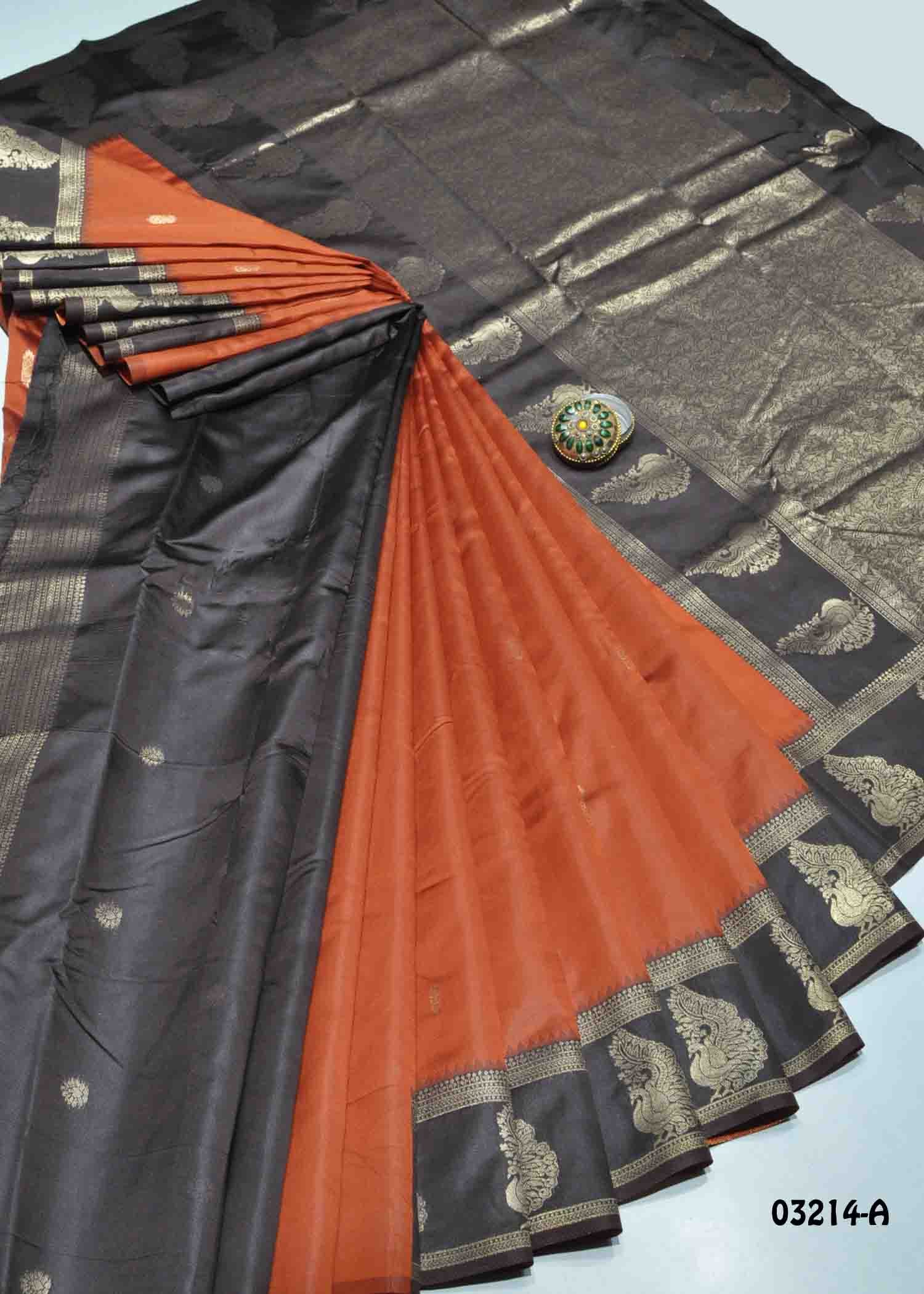 Rashmika - 03214-A RustOrange Color Traditional Look Banaras Saree CM1368989 (RR1C)