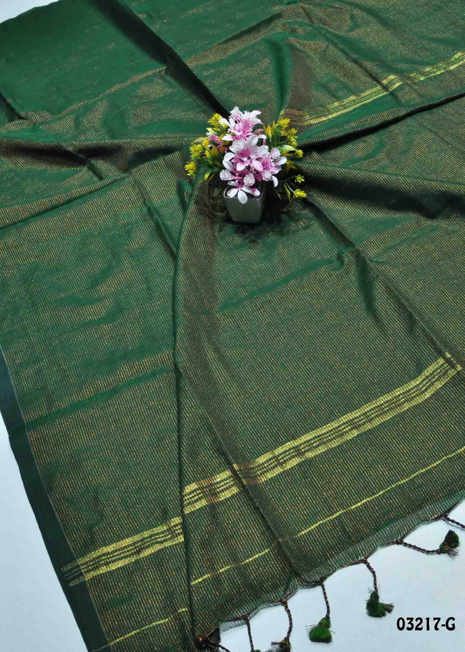 Devahashini - 03217-G Green Color Plain Handloom Cotton Saree CM1360331 (RR5C)
