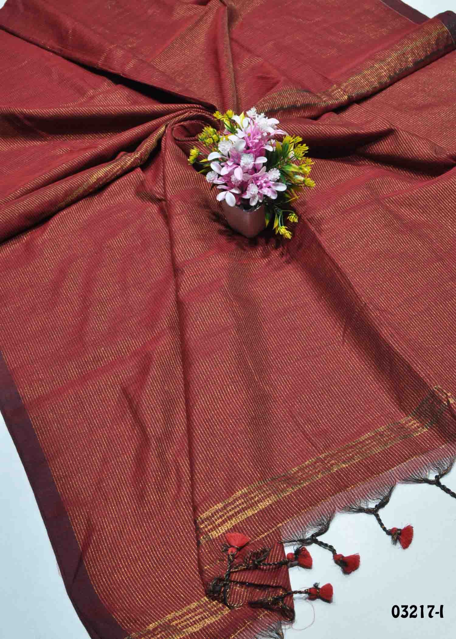 Devahashini - 03217-I Maroon Color Plain Handloom Cotton Saree CM1360331 (RR5C)