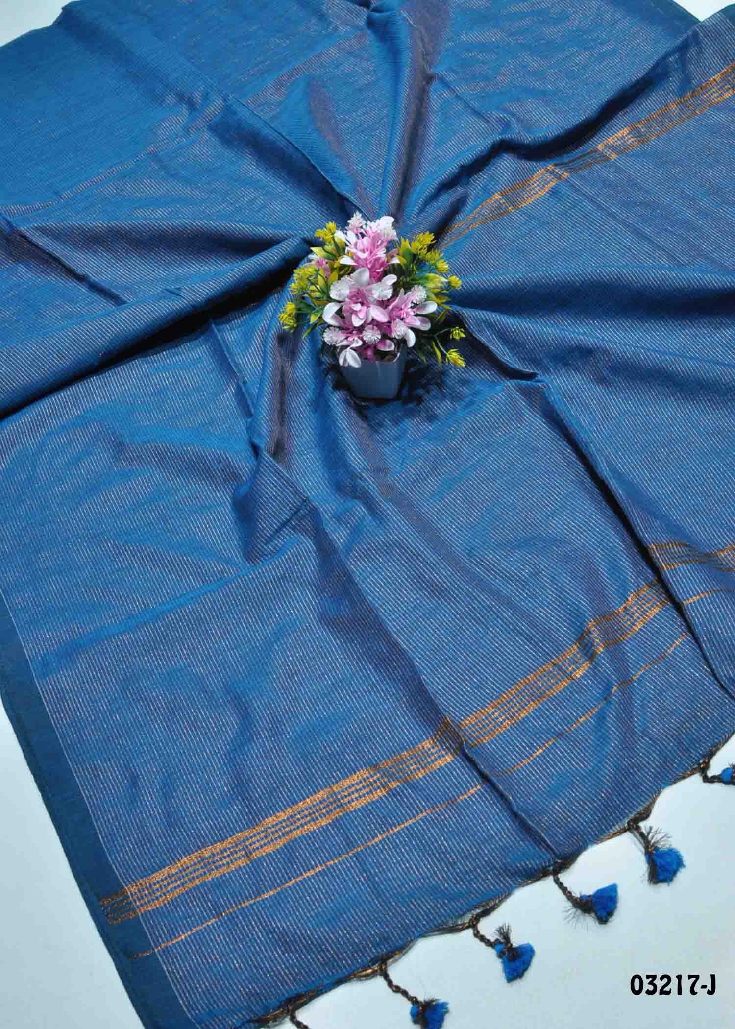 Devahashini - 03217-J PeacockBlue Color Plain Handloom Cotton Saree CM1360331 (RR5C)