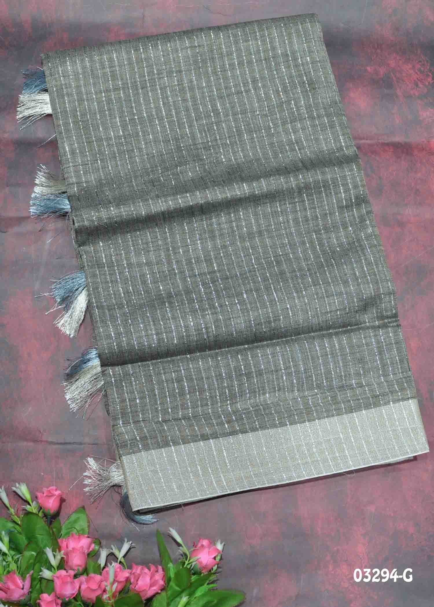Avirai - 03294-G Grey Color Trendy Handloom Linen Cotton Sarees CM1385295 (LR12C)
