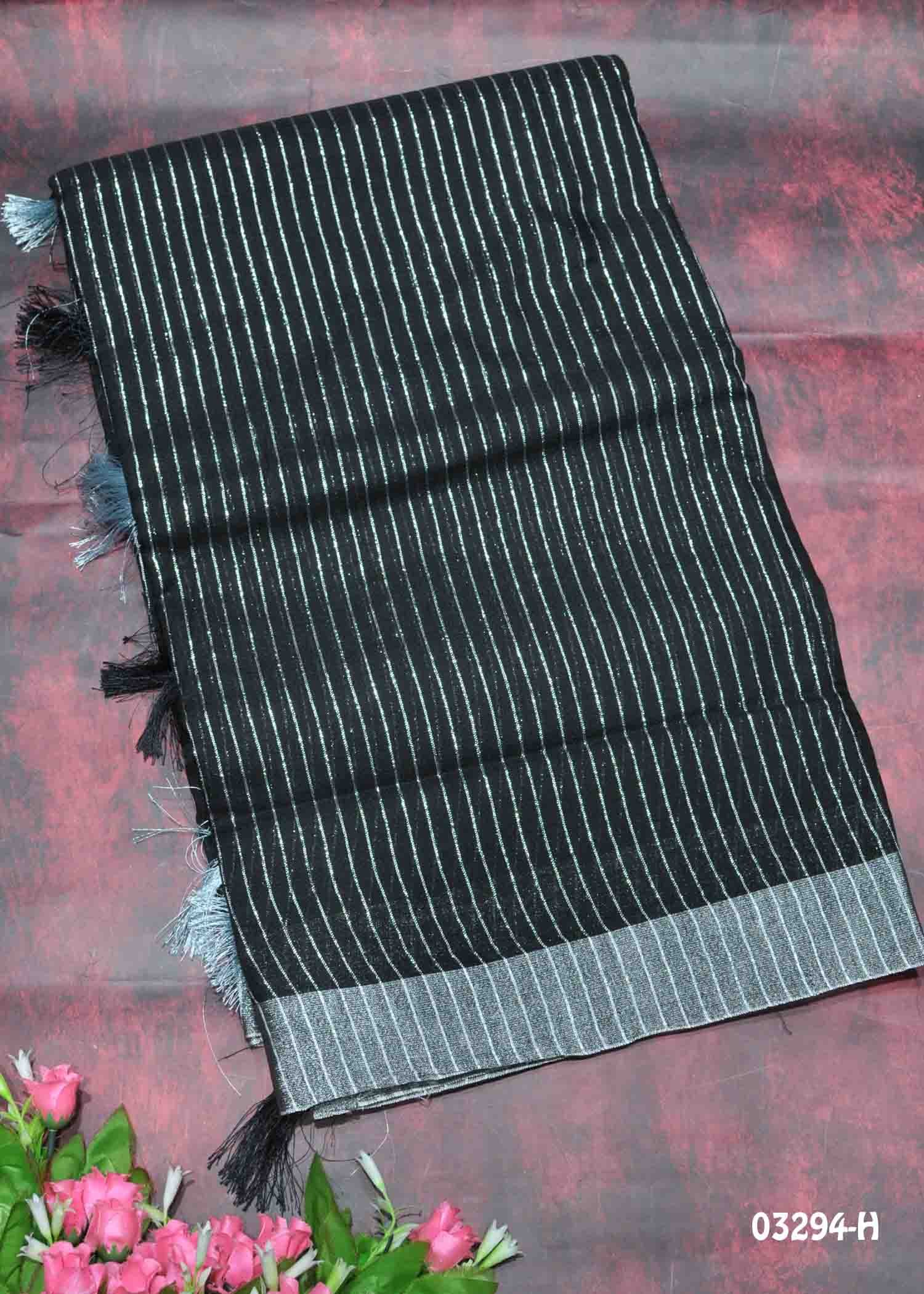 Avirai - 03294-H Black Color Trendy Handloom Linen Cotton Sarees CM1385295 (LR12C)