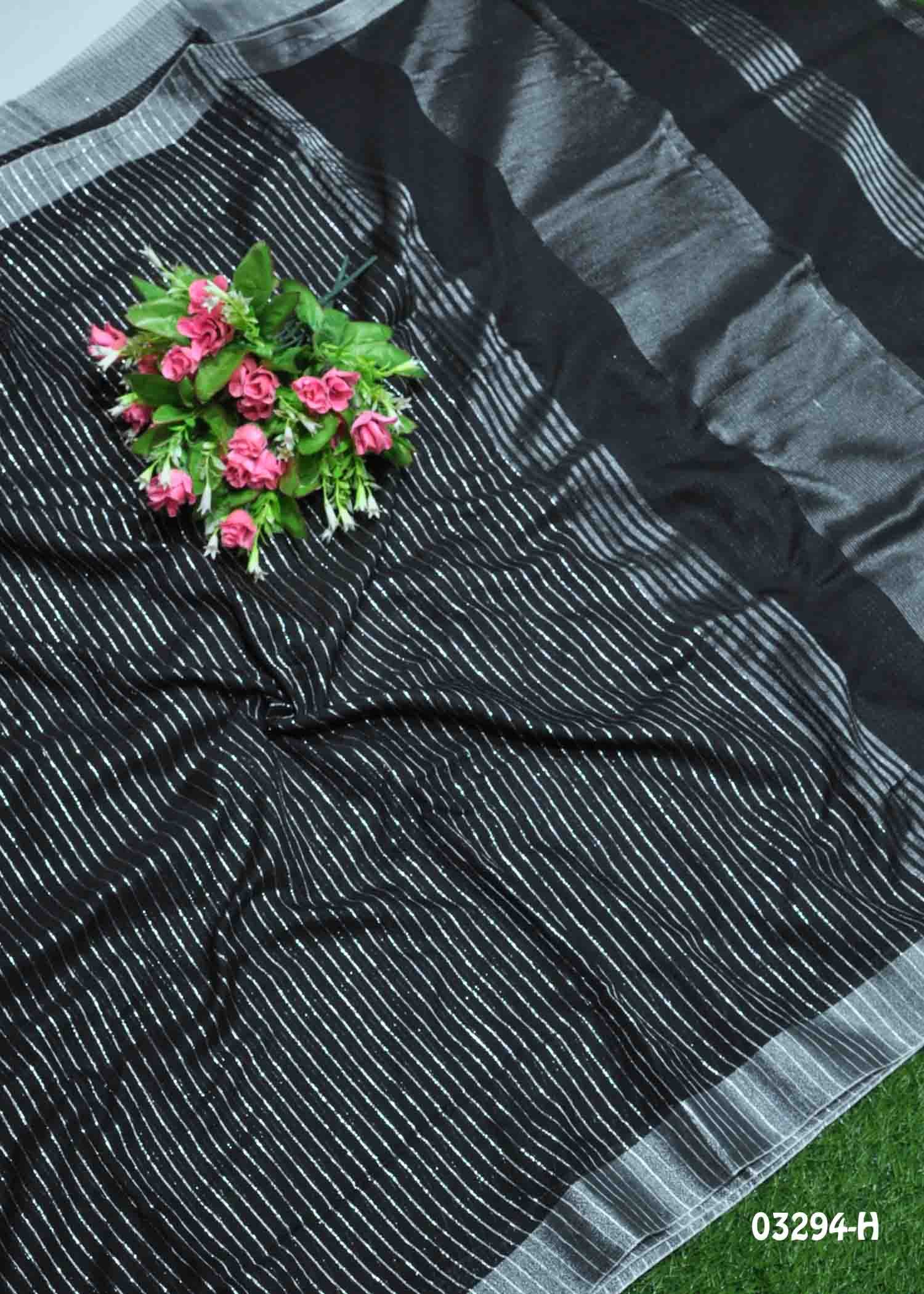 Avirai - 03294-H Black Color Trendy Handloom Linen Cotton Sarees CM1385295 (LR12C)
