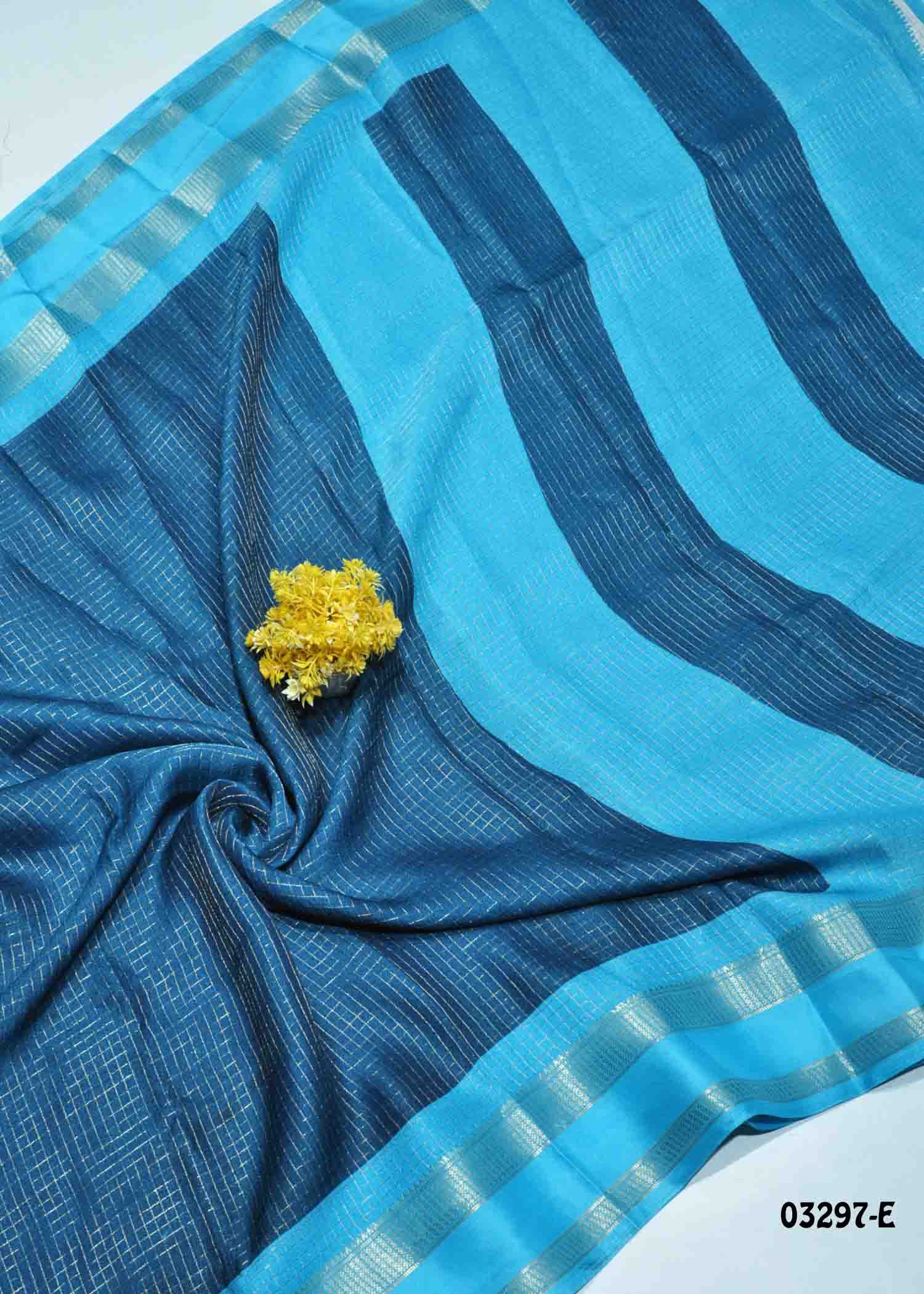 Madhimalar -03297-E PeacockBlue Color Trendy Moss Chiffon Sarees CM1385417 (LR5D)