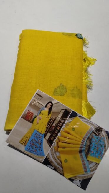 Subha 03355-A Yellow color linen cotton sarees CM1370140