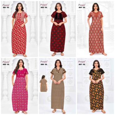 Arumbai- [XL]  (Pranjul Brand) Mixed Cotton Readymade Pocket Nighty [LR1D]