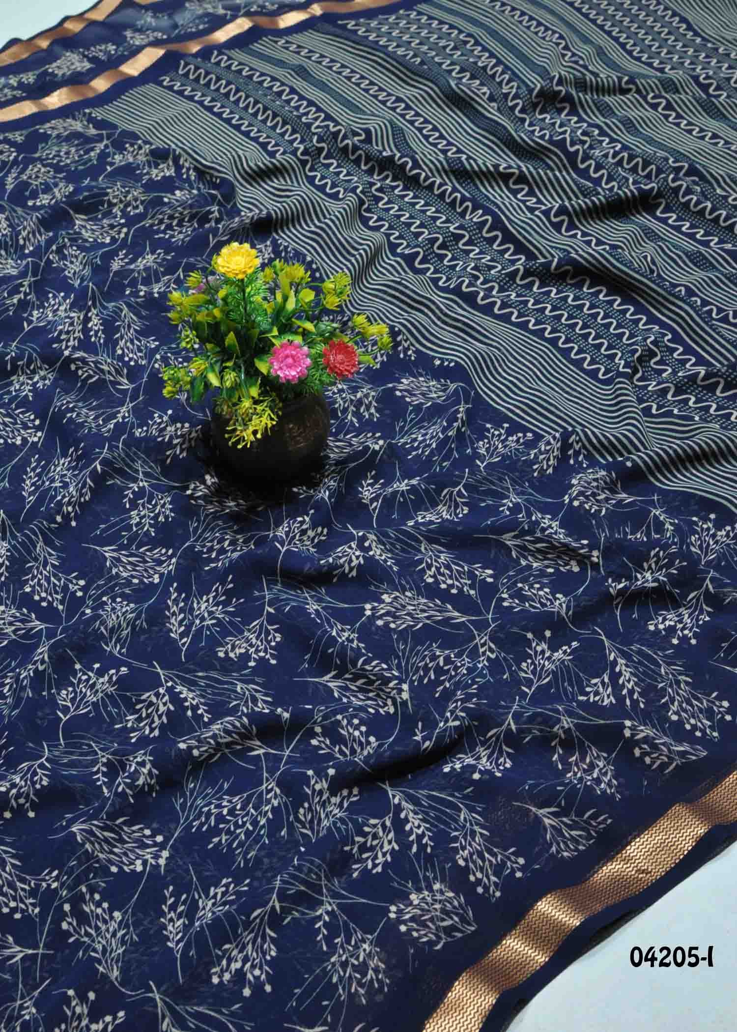karthika -04205-I NavyBlue Color Excellent Soft Georgette Sarees CM1383669