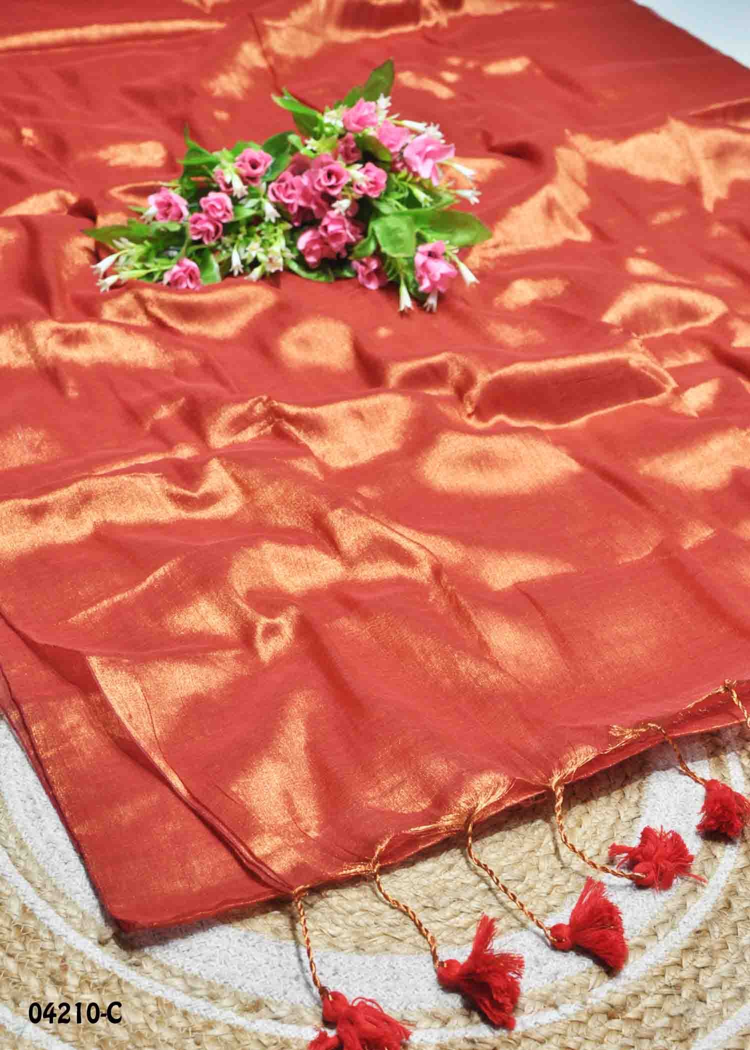 Aarthi - 04210-C CoralOrange Color Traditional Look Tissue Cotton Saree CM1387034
