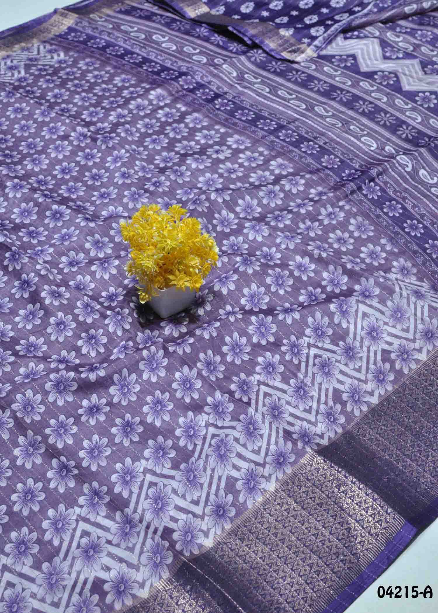 kanmani - 04215-A ThistlePurple Color Trendy Mixed Cotton Saree CM1382682