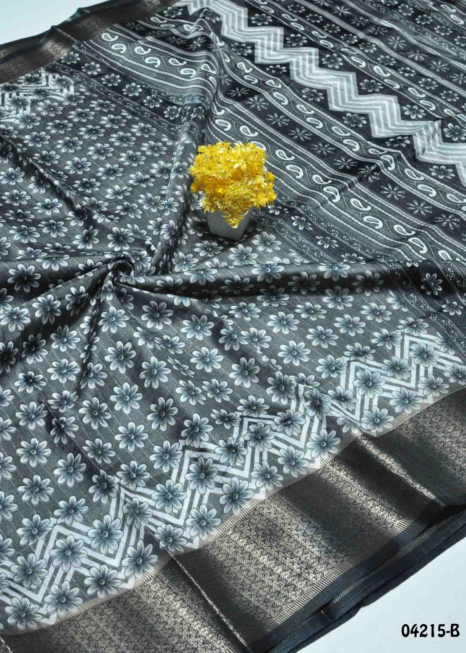 kanmani - 04215-B Grey Color Trendy Mixed Cotton Saree CM1382682