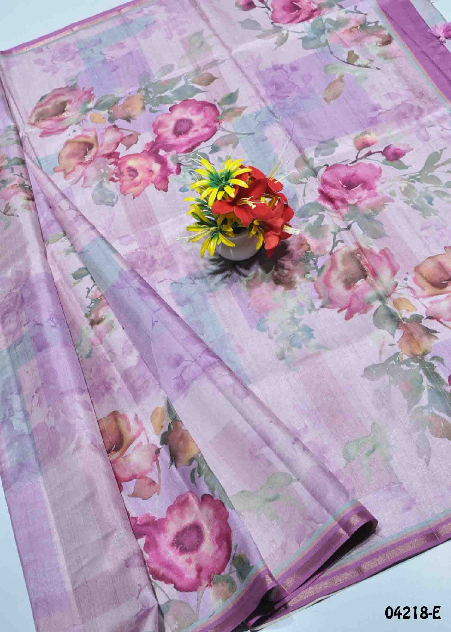 Merlin - 04218-E TaffyPink Color Digital Tussar Silk Blend Saree CM1387122