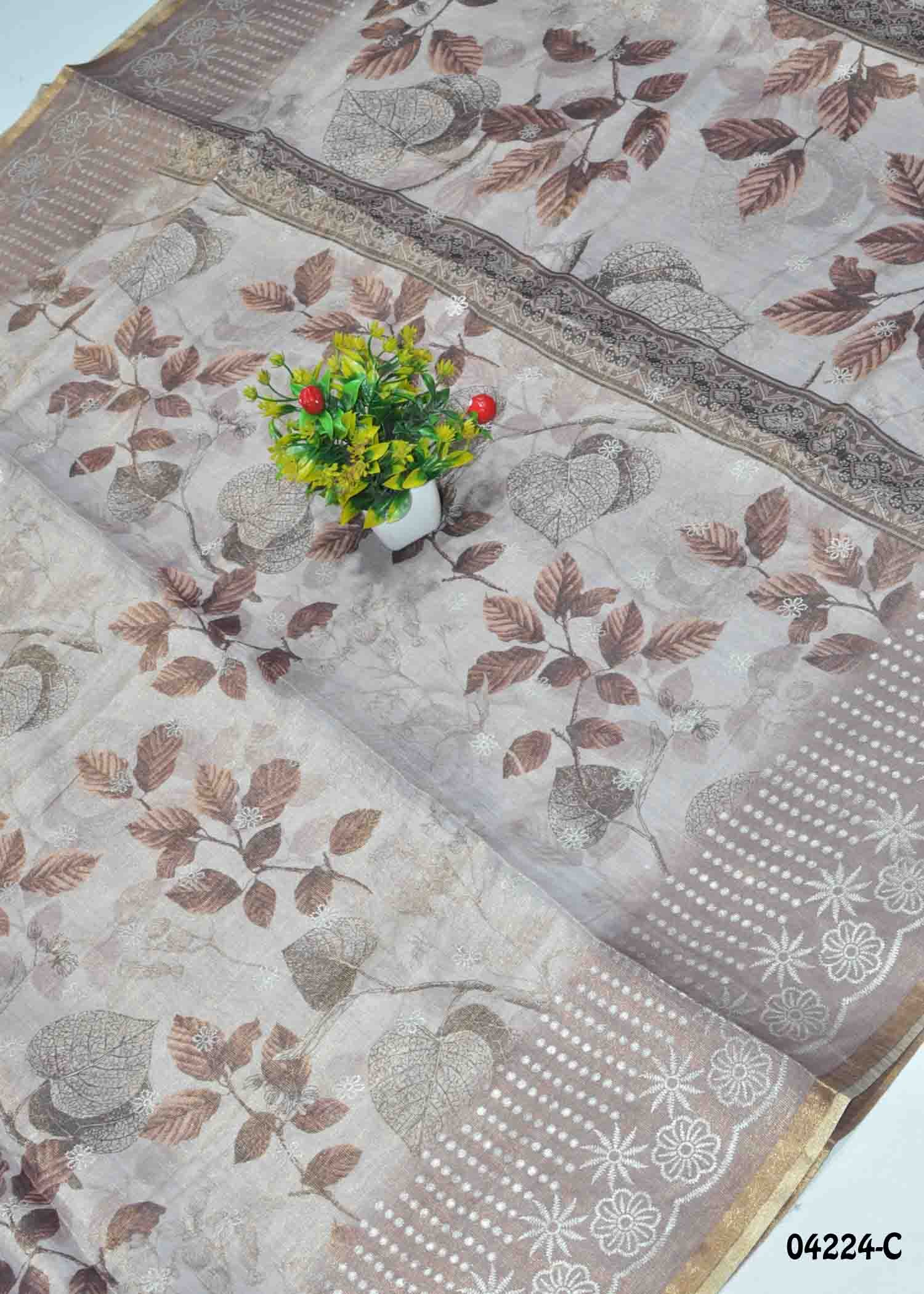 Danvanthika - 04224-C Grey Color Cotton Tissue Saree CM1381015