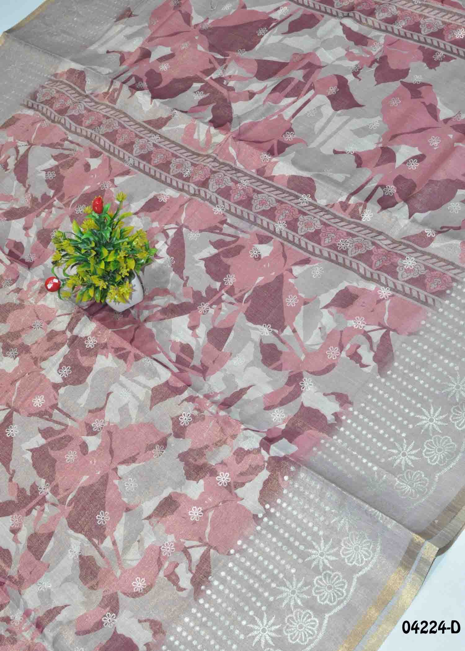 Danvanthika - 04224-D Grey Color Cotton Tissue Saree CM1381015