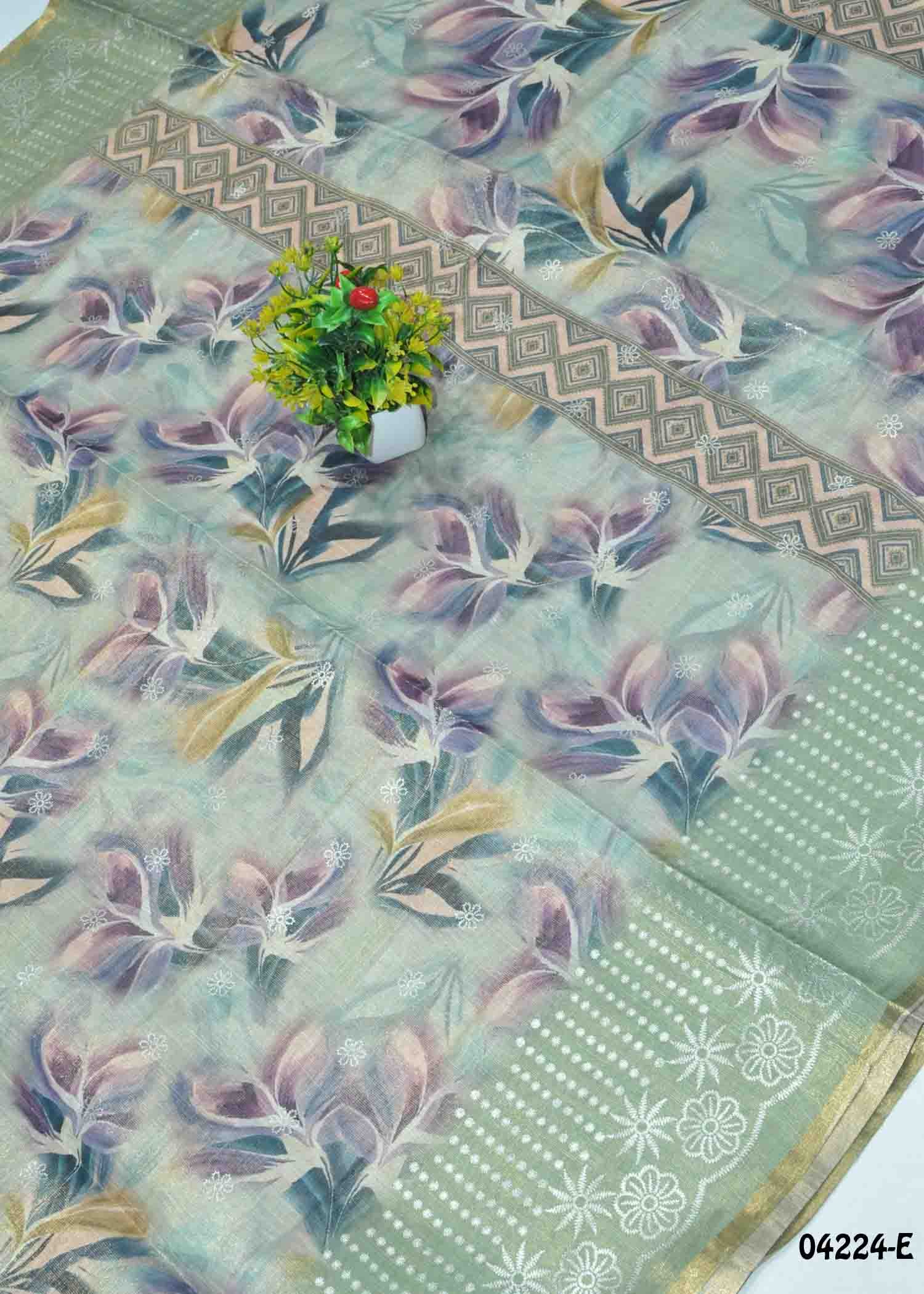 Danvanthika - 04224-E LightGreen Color Cotton Tissue Saree CM1381015