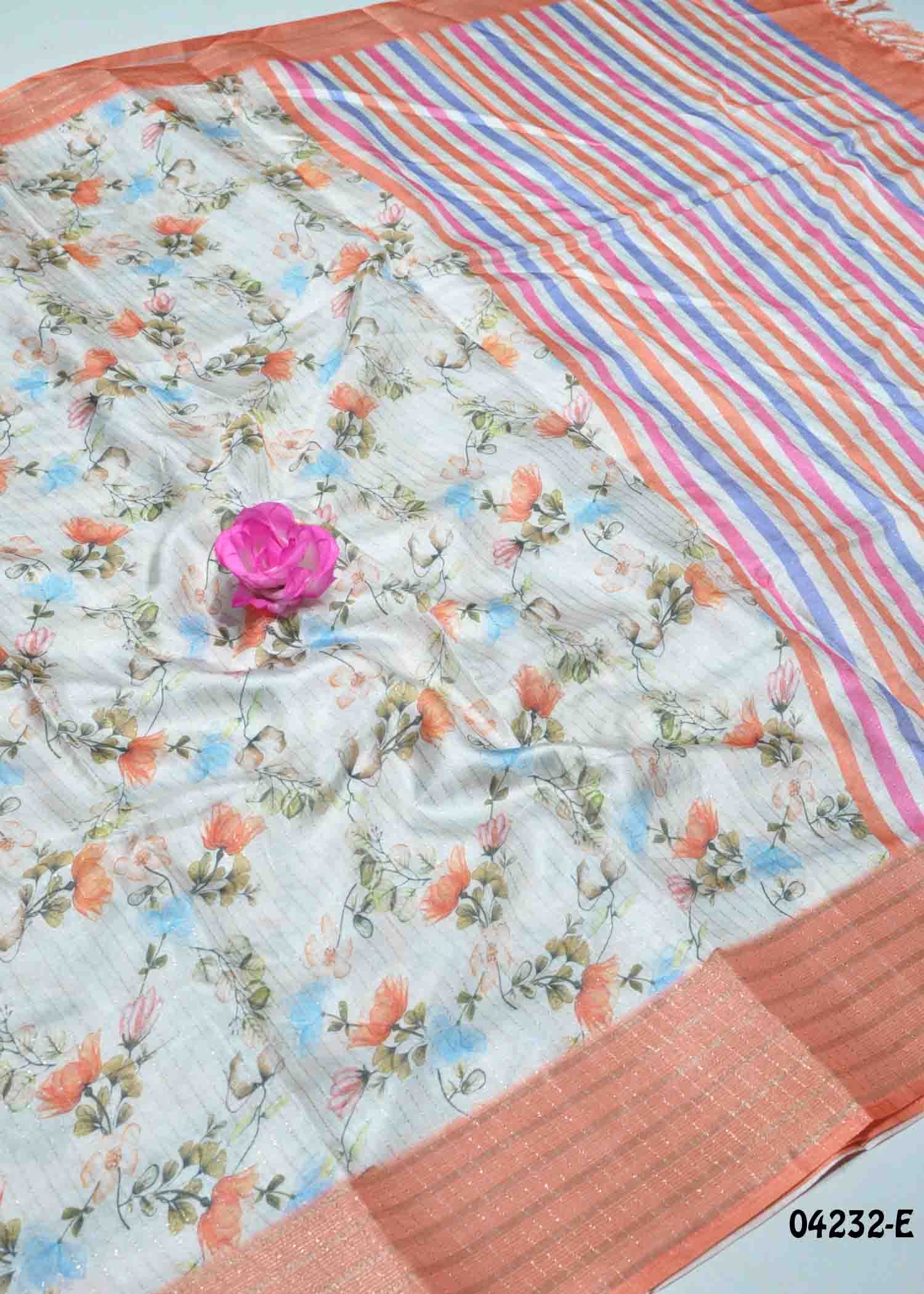 Saanvi - 04232-E Halfwhite Color with Orange Border Trendy Dola Silk Saree CM1370080