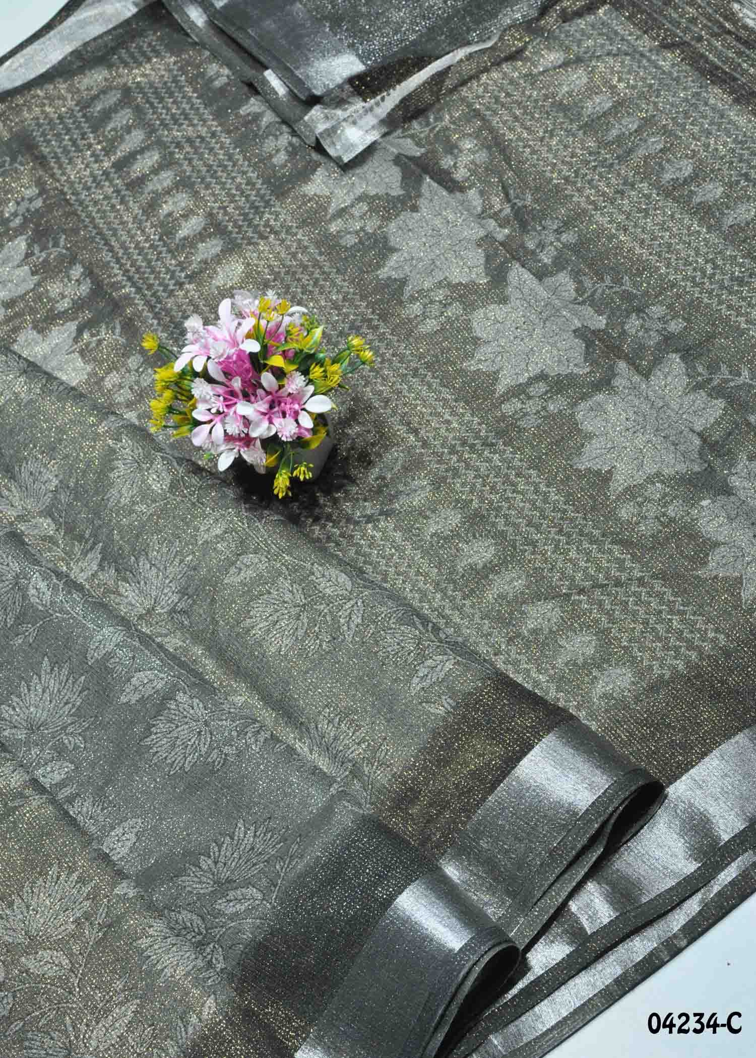 Anvika - 04234-C Grey Color Jute Cotton Saree CM1389133