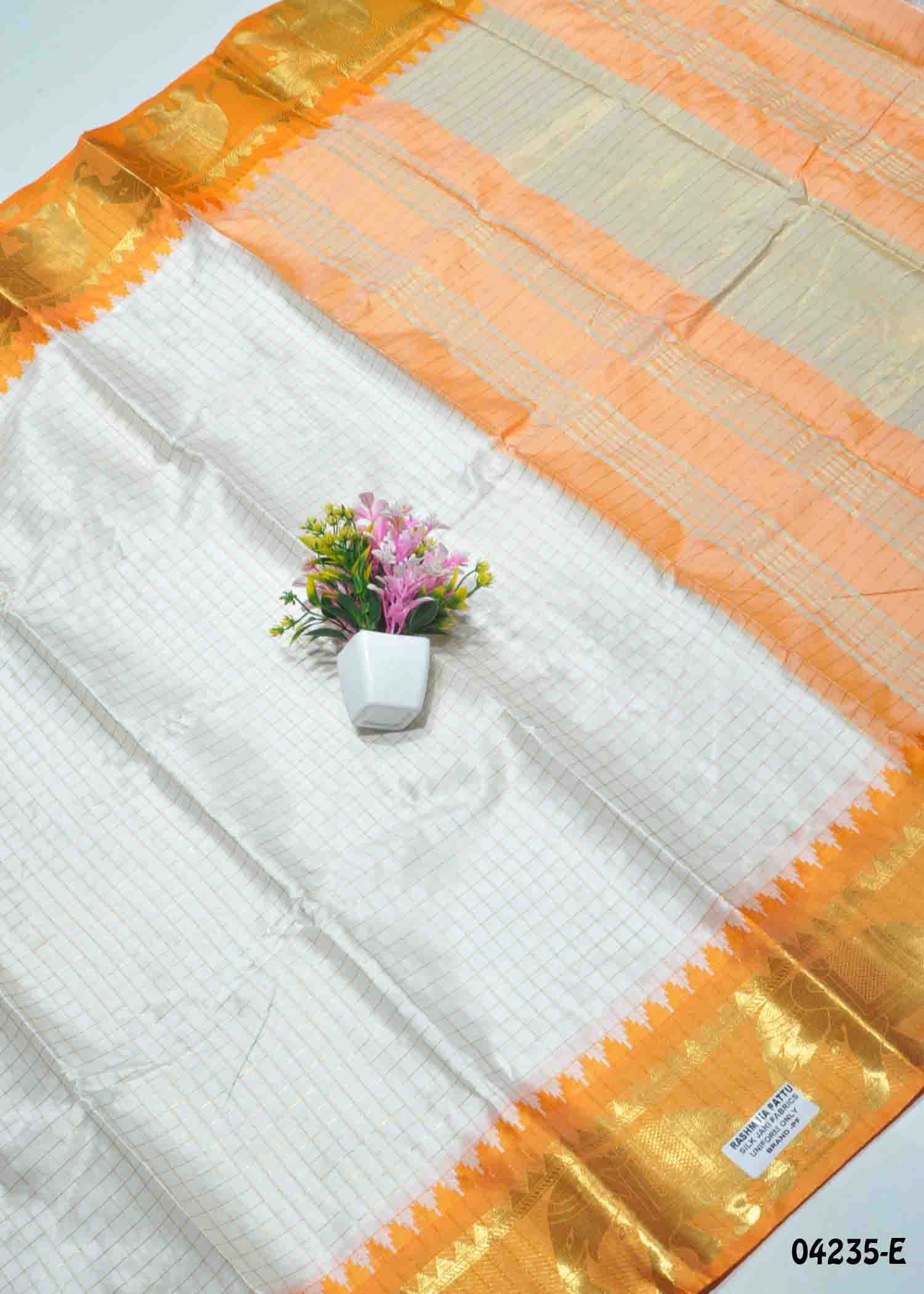 Saisha - 04235-E Halfwhite with Orange Color Checked Lichi Silk Saree CM1390297