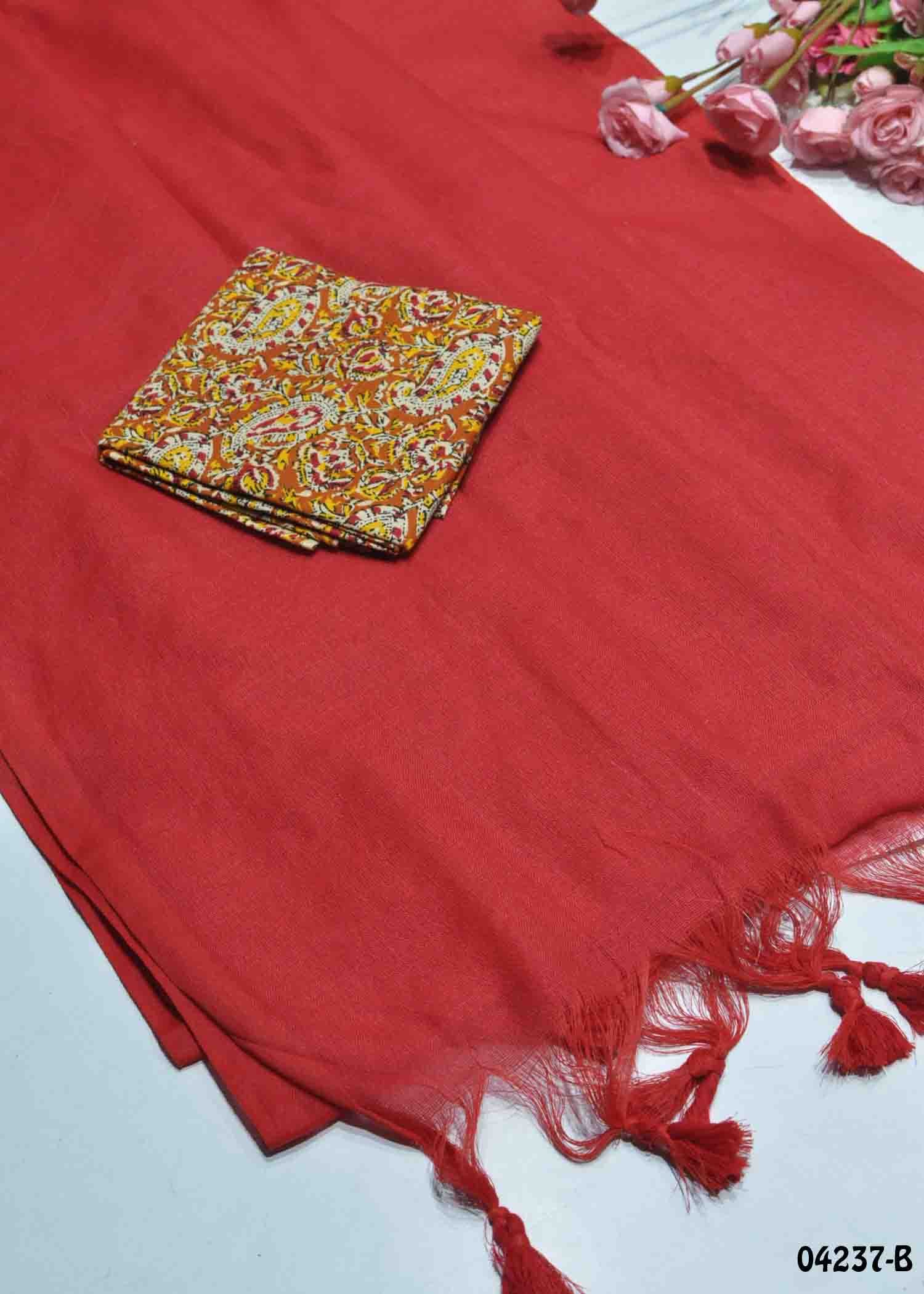 Prahasini - 04237-B Red Color Handloom Cotton Saree CM1390721