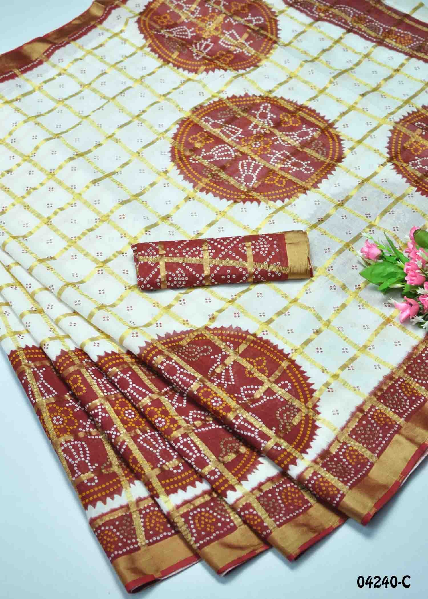 Laksha - 04240-C Halfwhite Color Summer Special Pure Cotton Saree CM1390278