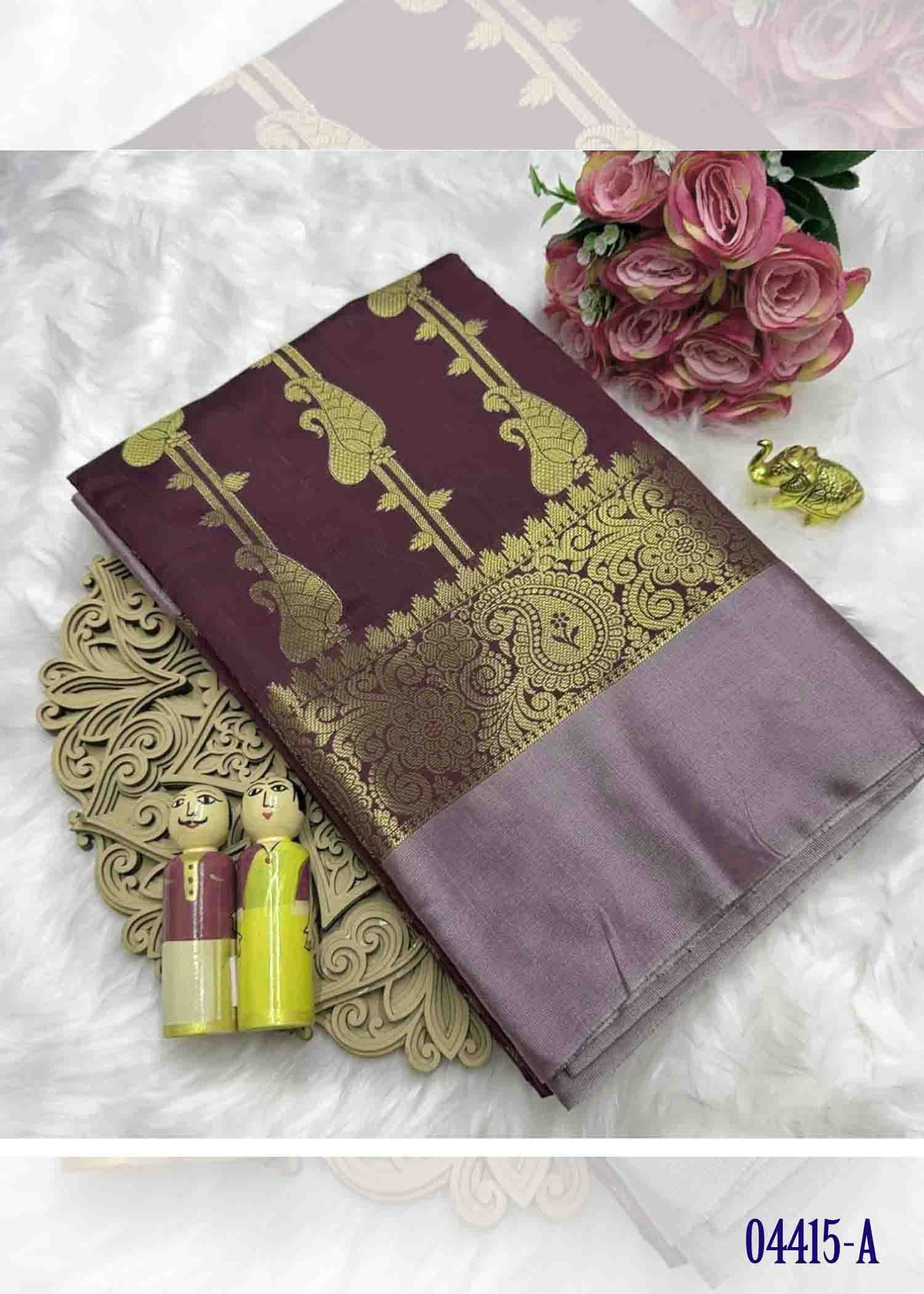 Srivalli - 04415-A DarkMaroon Color Semi Banaras Katan Soft Silk Sarees CM1387475