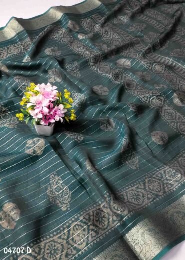 Iswarya -04706-D  PeacockGreen Color Trendy Moss Chiffon Saree CM1393303