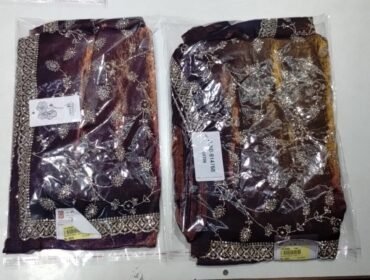 Reception 4025-A lavender and yellow shade heavy work stone sarees CM1386869*2PCS