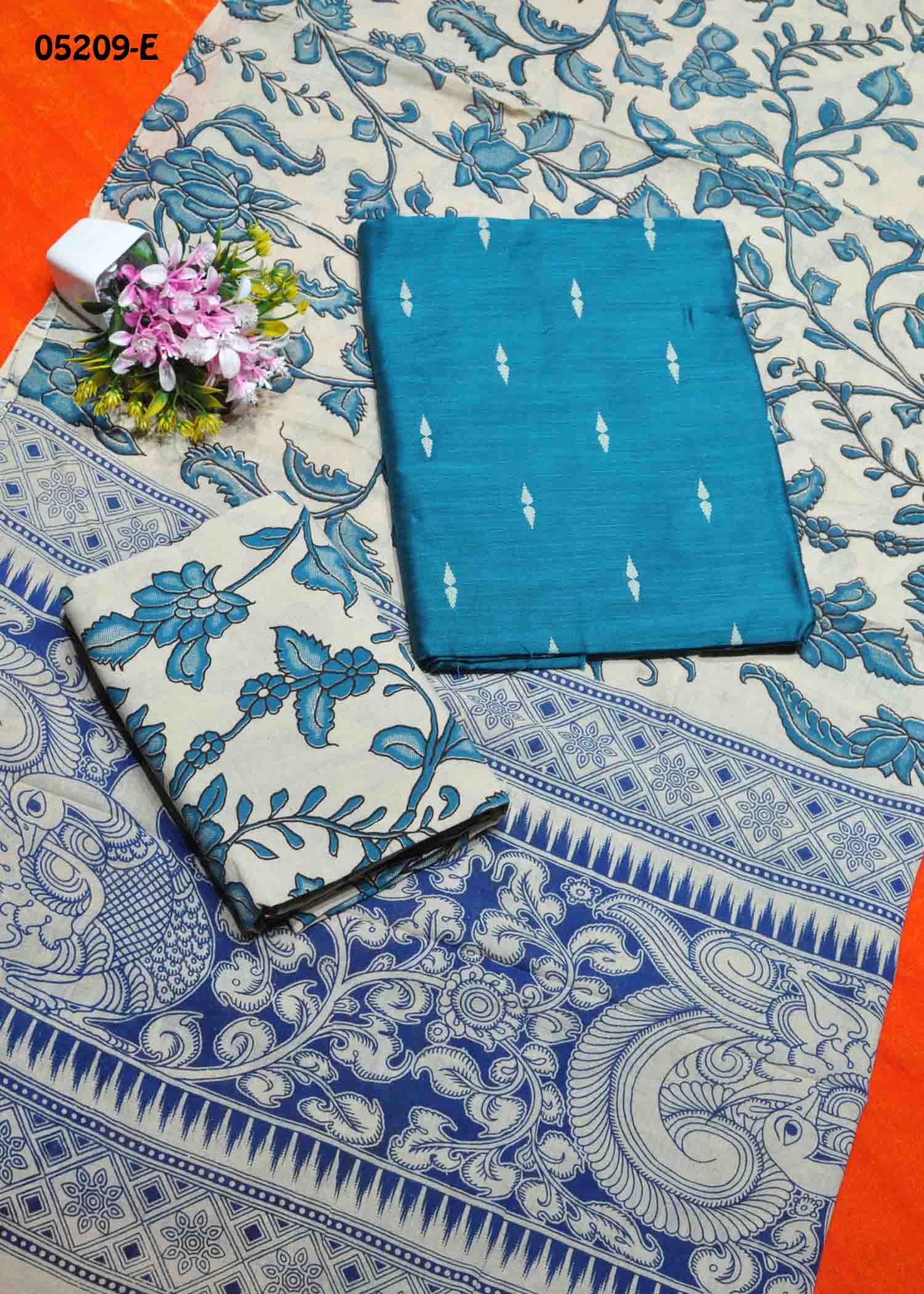 Kanimozhi - 05209-E PeacockBlue Color Excellent Dupion Silk Salwar Material CM1396933