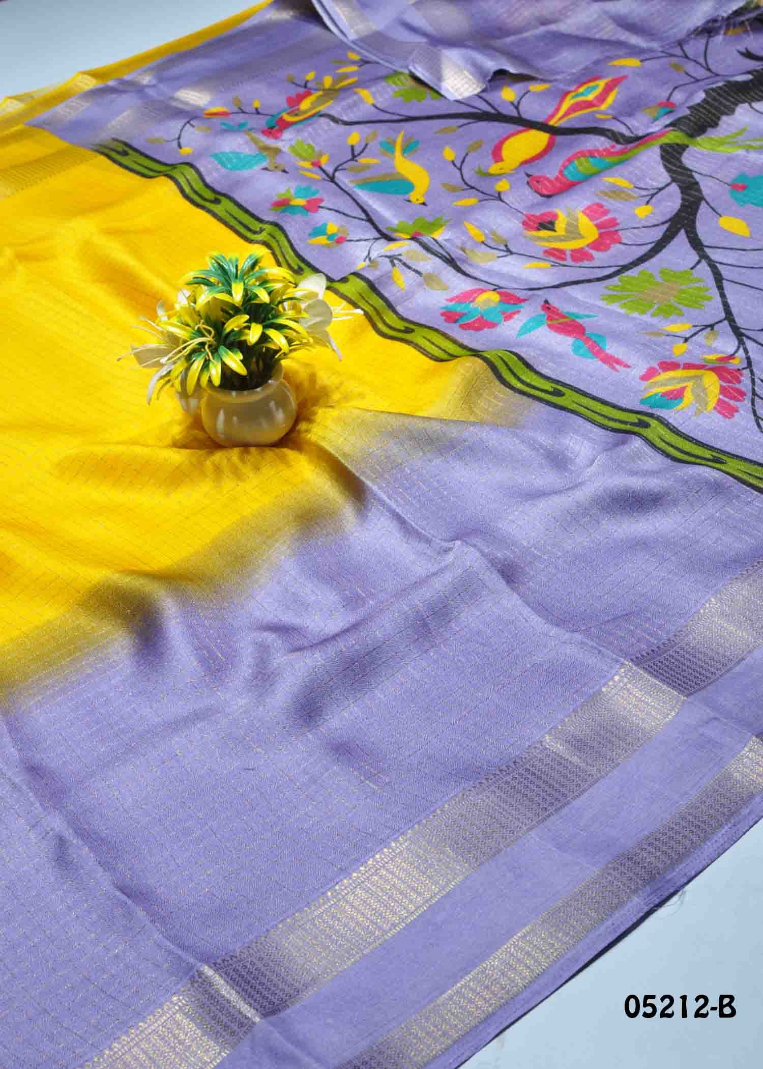 Ananya - 05212-B Yellow With Lavender Color Most Trending Moss Chiffon Saree CM1392814 (LR2D)