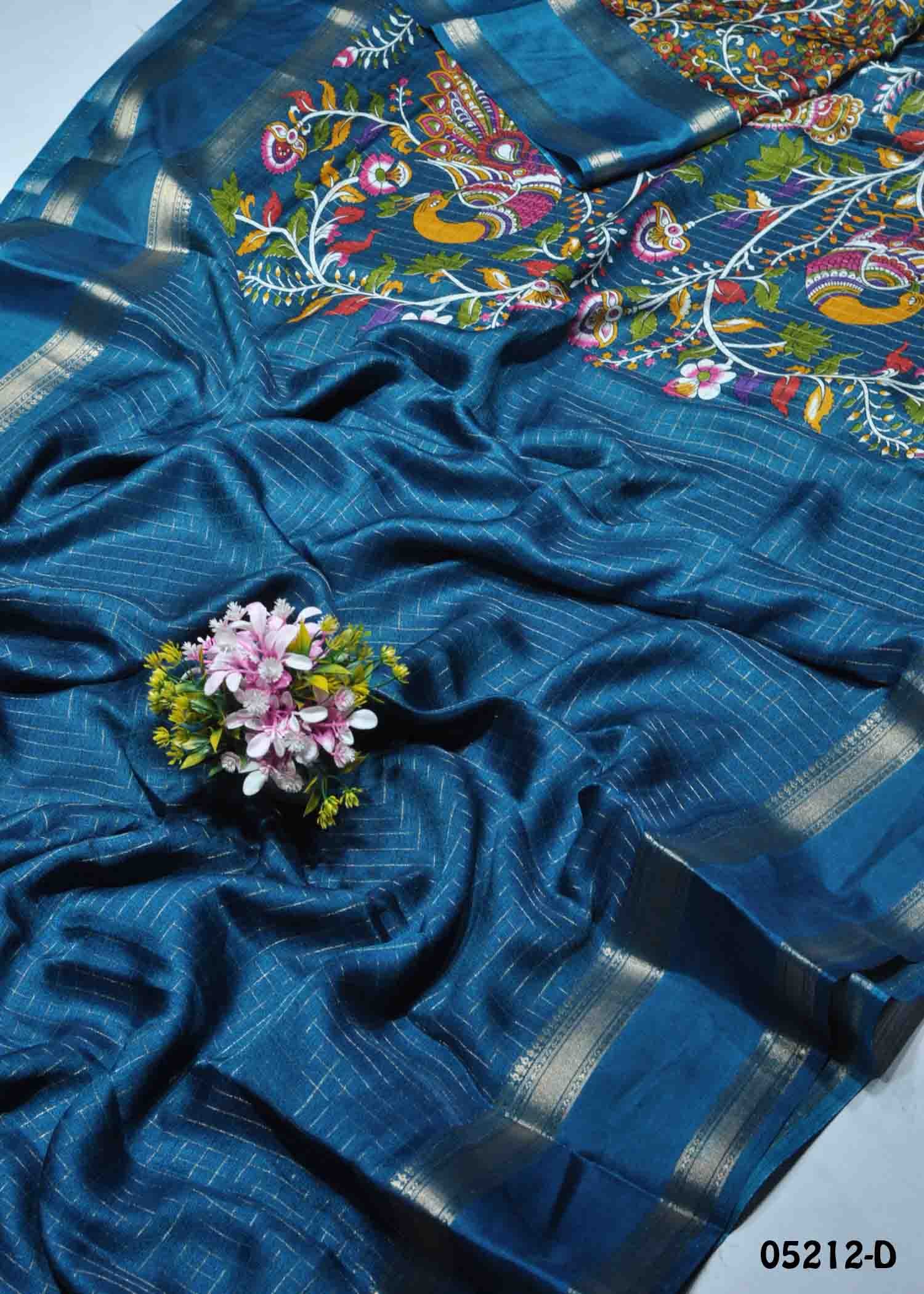 Ananya - 05212-D PeacockBlue Color Most Trending Moss Chiffon Saree CM1347794 (LR2D)