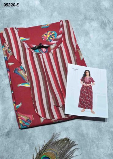 Aradhya -05220-E  [XL]  Maroon Color (Pranjul Brand) Cotton Readymade Pocket Nighty CM1397221 (LR6C)