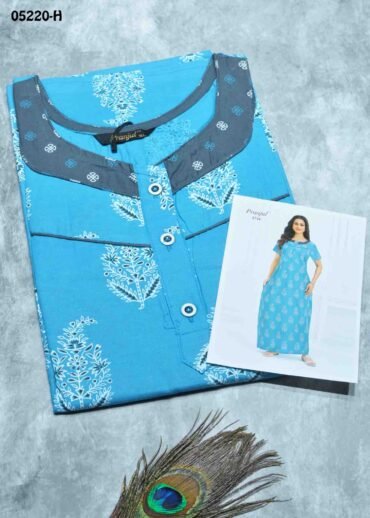 Aradhya -05220-H  [XL]  SkyBlue Color (Pranjul Brand) Cotton Readymade Pocket Nighty CM1397221 (LR6C)