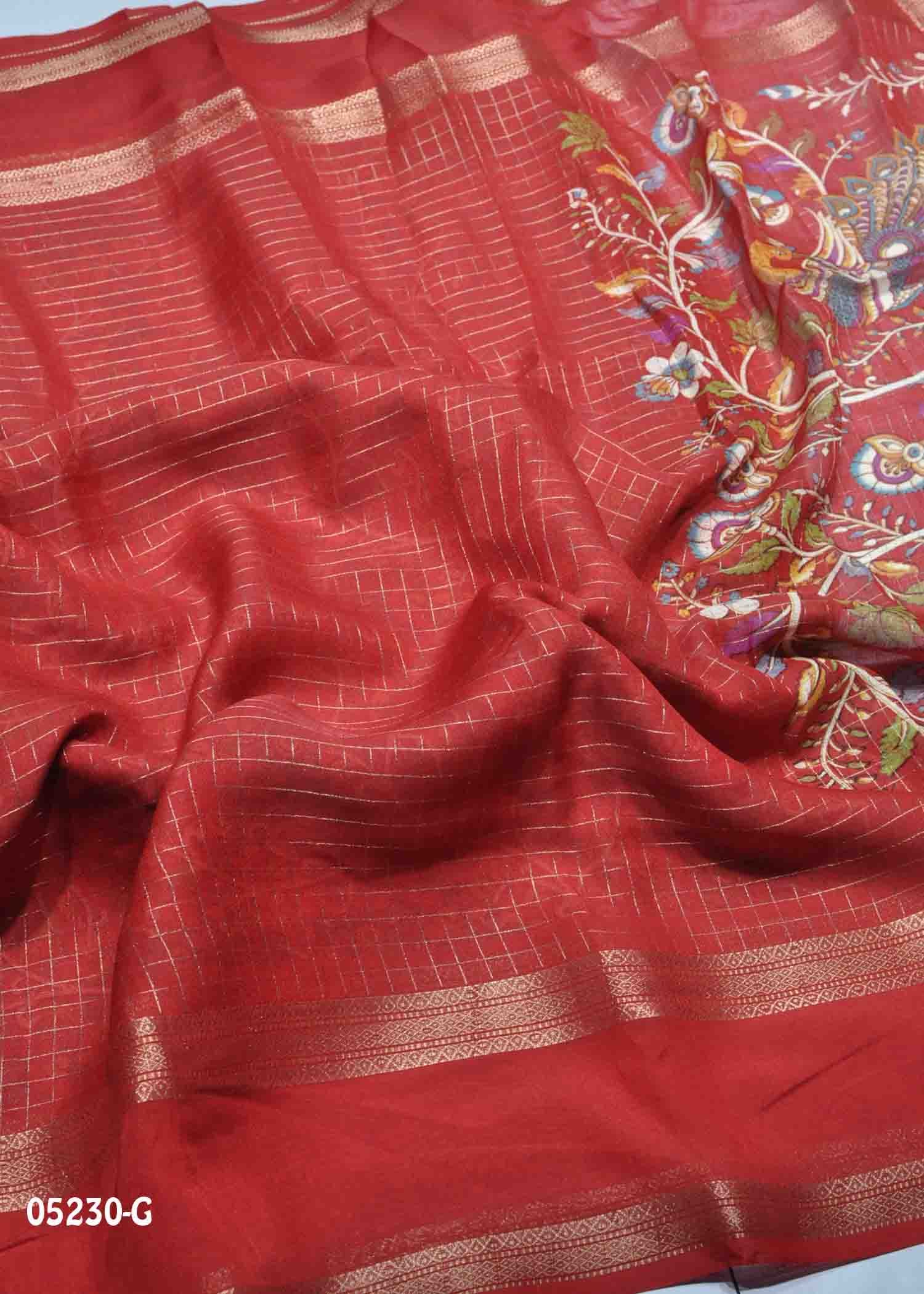 Jasmine - 05230-G Red Color Trendy Moss Chiffon Saree CM1407043 (RR1C)