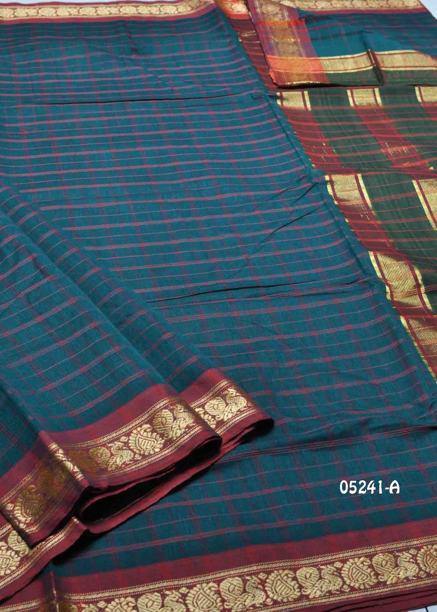 Sridevi - 05241-A PeacockGreen Color Traditional (9 Yards) Chettinad Cotton Saree CM1390729 (RR2C)