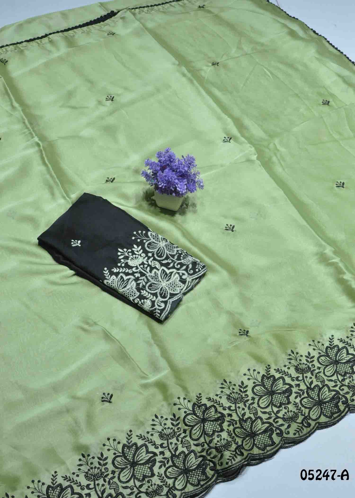 Thamarai - 05247-A CeladonGreen Color Designer Black Rangoli Saree CM1398289 (RR3C)