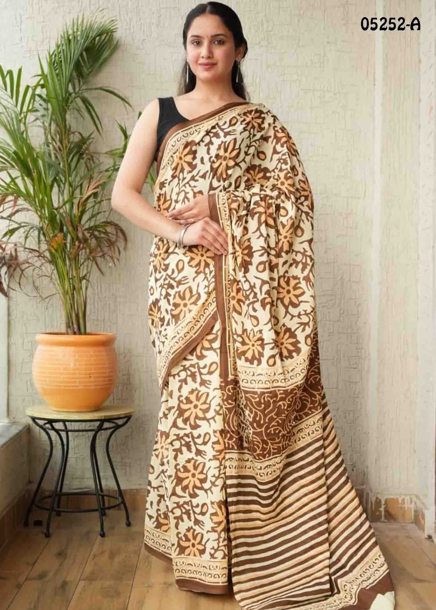 Rishmitha - 05252-A LightSandal Color Trendy Mul Mul Cotton Saree CM1412032 (RR3B)