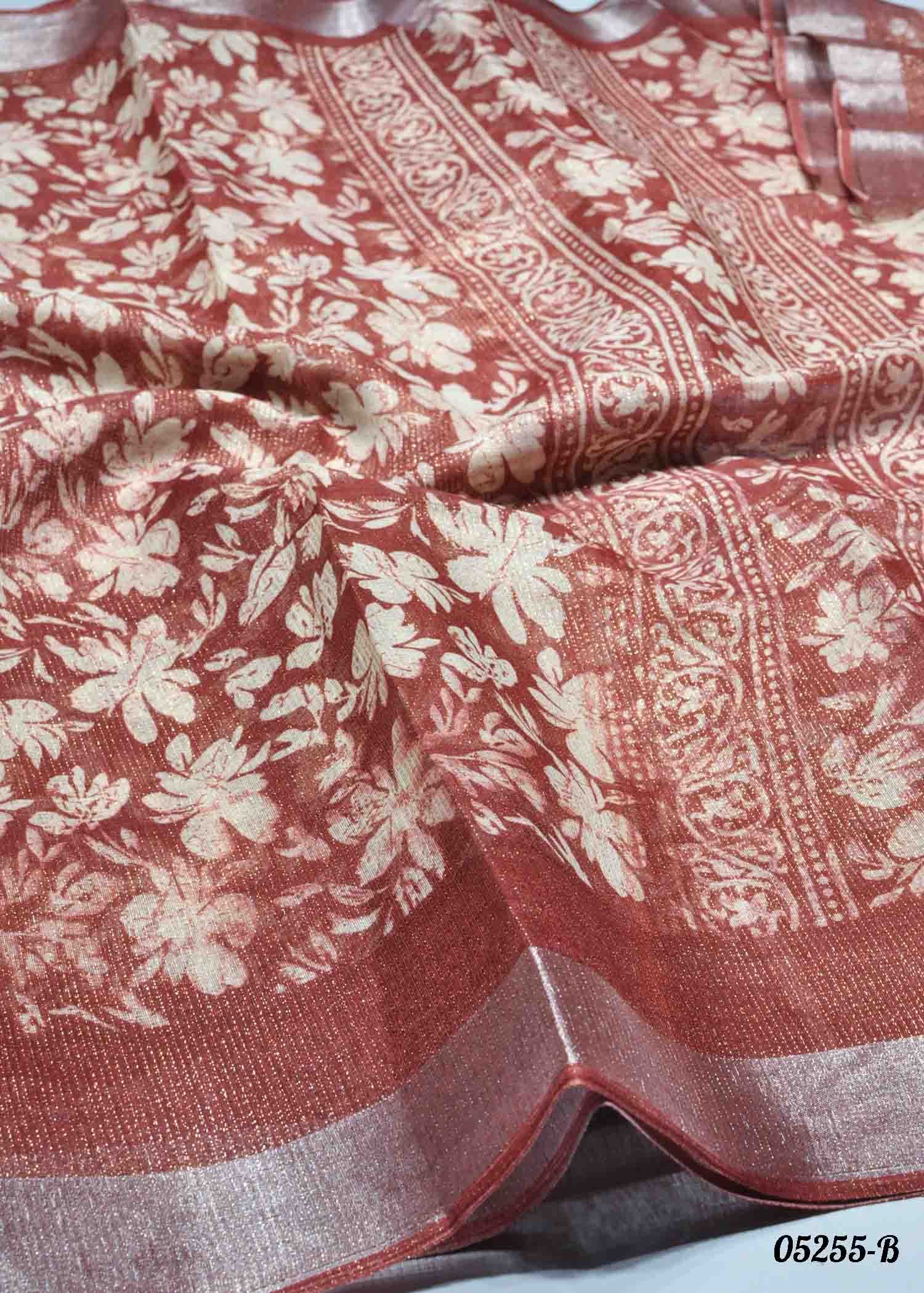 Anamika - 05255-B BlushRed Color Trendy Jute Cotton Saree CM1395683 (RR3B)