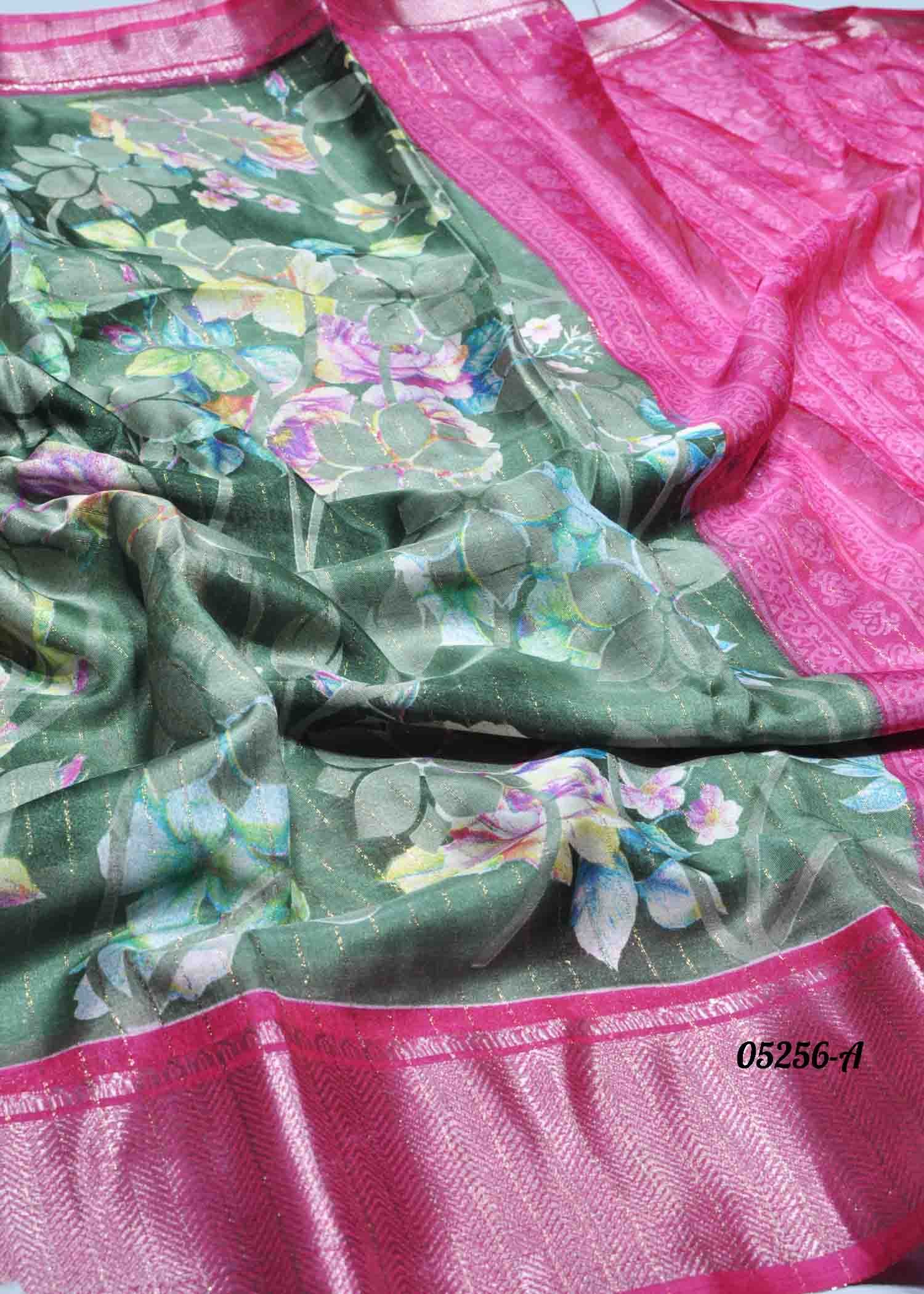 Sudhakshana - 05256-A Green Color Trendy Fancy Cotton Saree CM1389477 (RR4D)