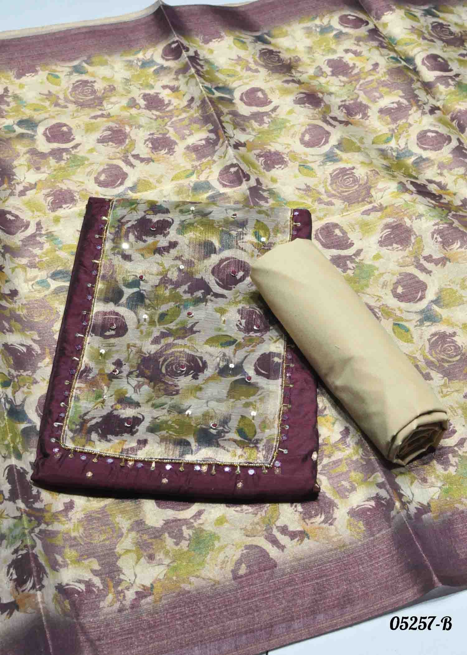 Izhayalini - 05257-B Maroon Color Excellent Chanderi Silk Salwar Material CM1402256 (RR6D)