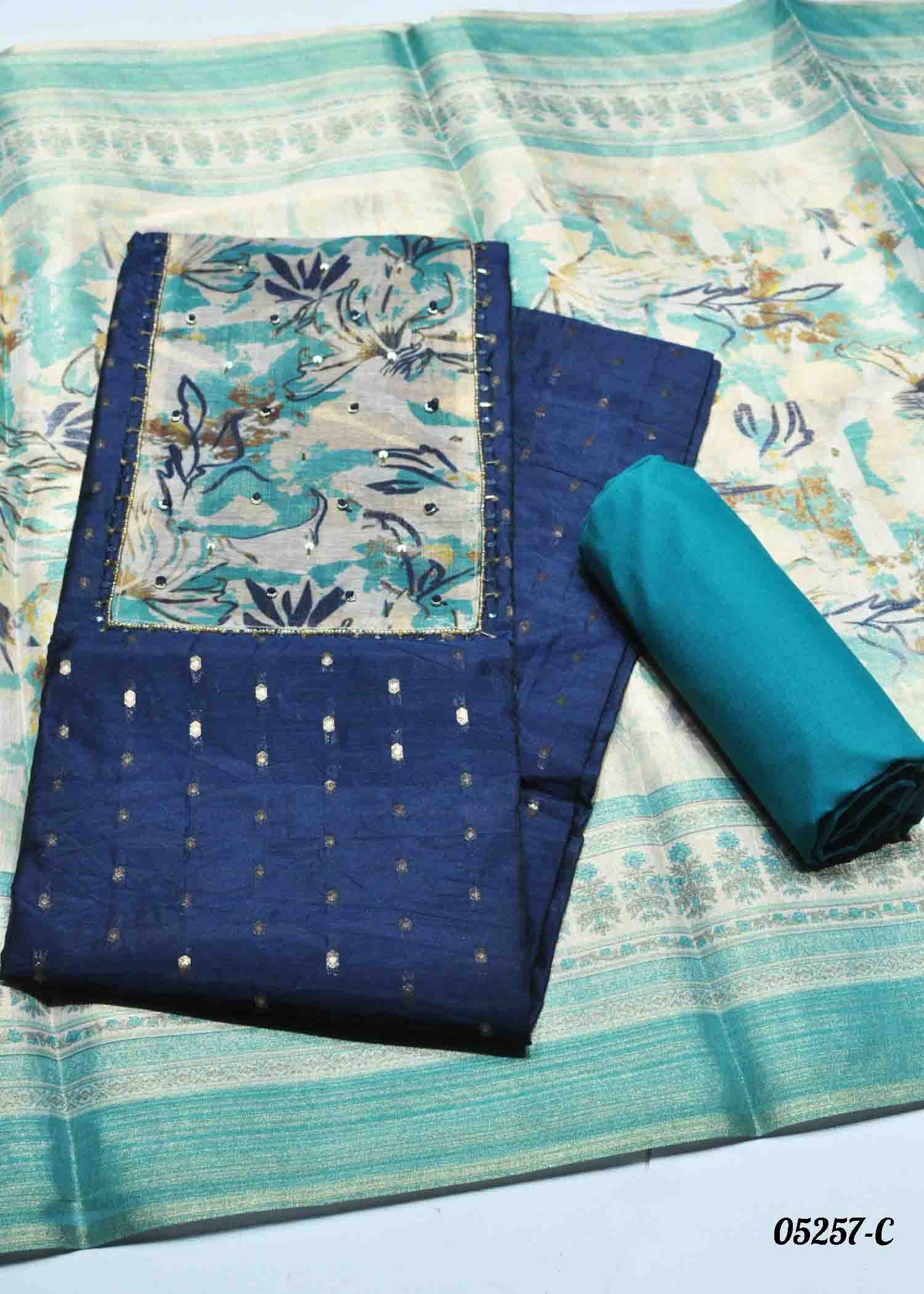 Izhayalini - 05257-C NavyBlue Color Excellent Chanderi Silk Salwar Material CM1402256 (RR6D)