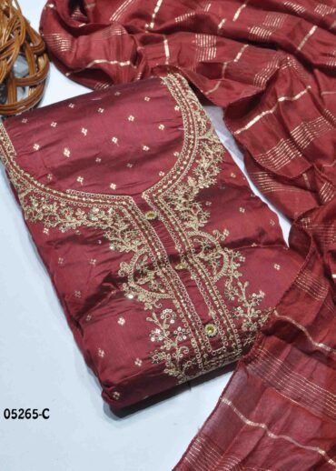 Kavya - 05265-C  Maroon Color Excellent Chanderi Butti Salwar Material CM1400848 (RR6C)