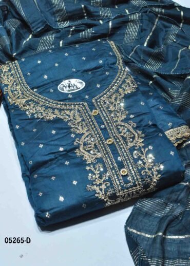 Kavya - 05265-D  PeacockBlue Color Excellent Chanderi Butti Salwar Material CM1400848 (RR6C)