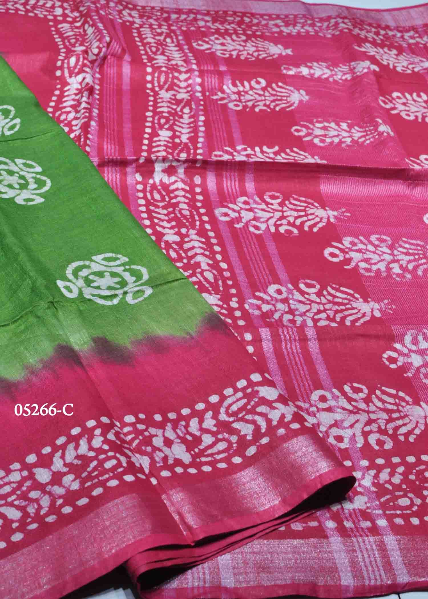 Sagana - 05266-C FernGreen Color Trendy Linen Cotton Saree CM1407856 (RR5B)