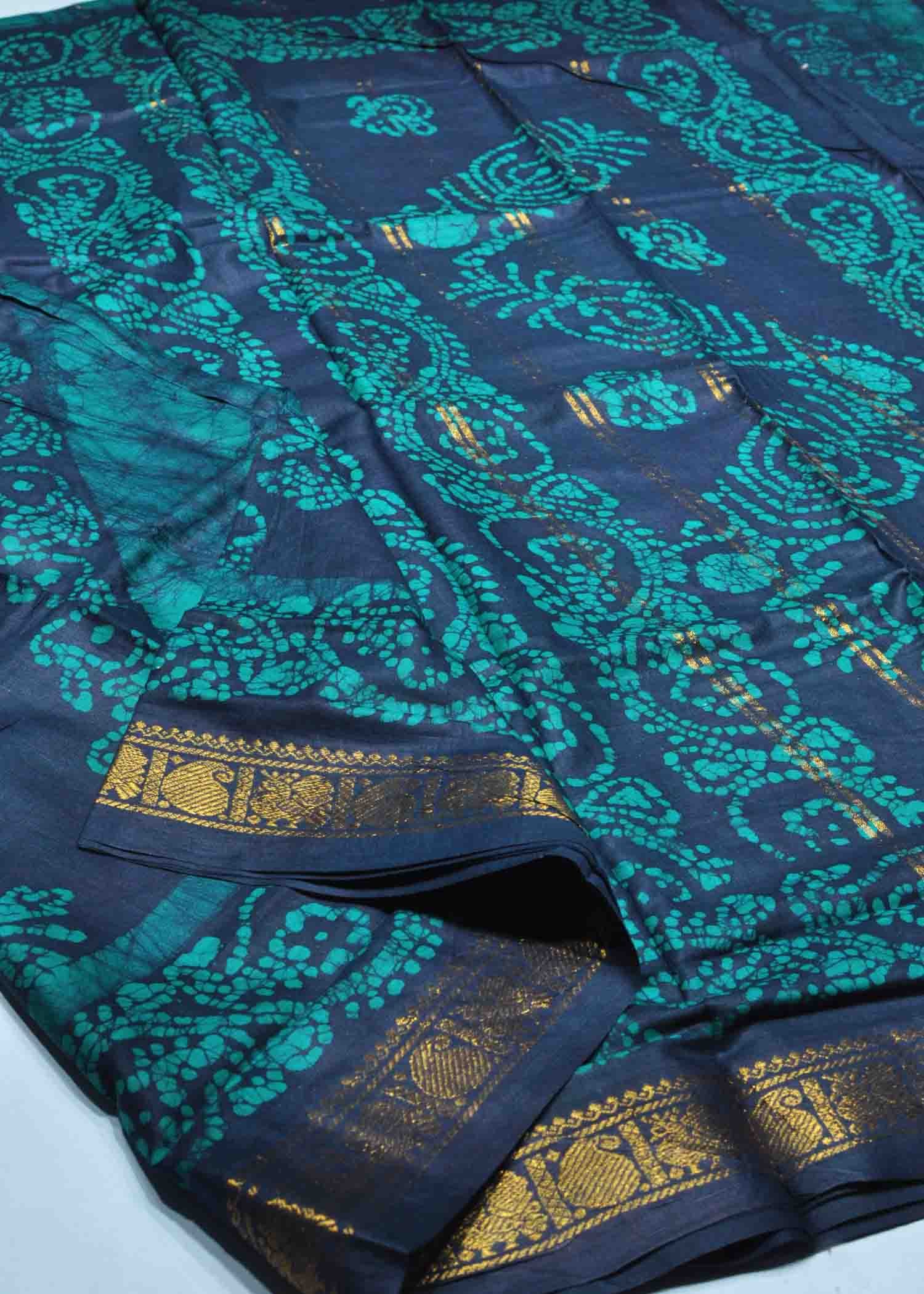Vishanthini - 05274-A PeacockBlue Color Madurai Chungudi Cotton Saree CM1411923 (RR5D)