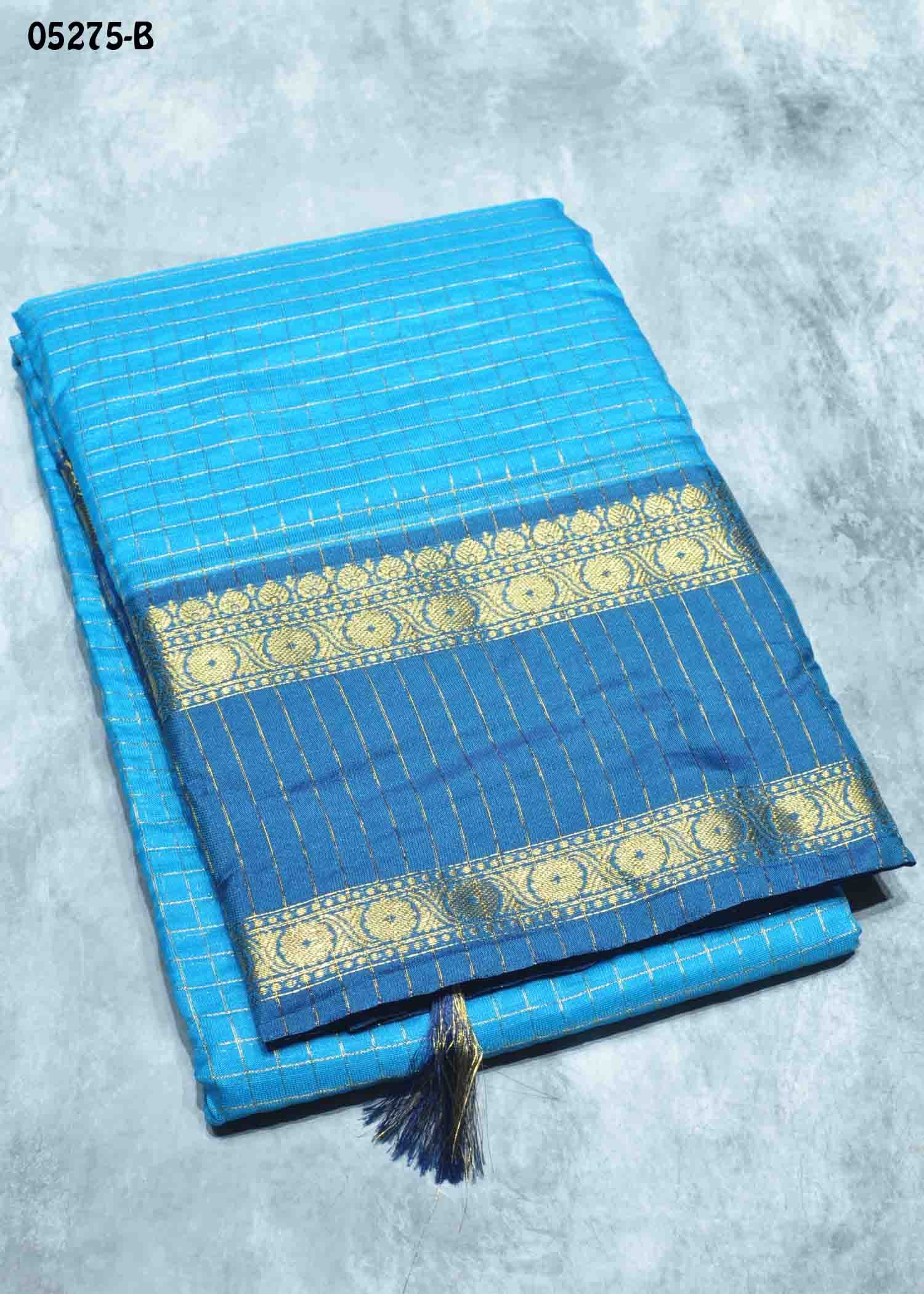 Pranavika - 05275-B SkyBlue Color Checked Cora Silk Saree CM1410101 (RR5D)