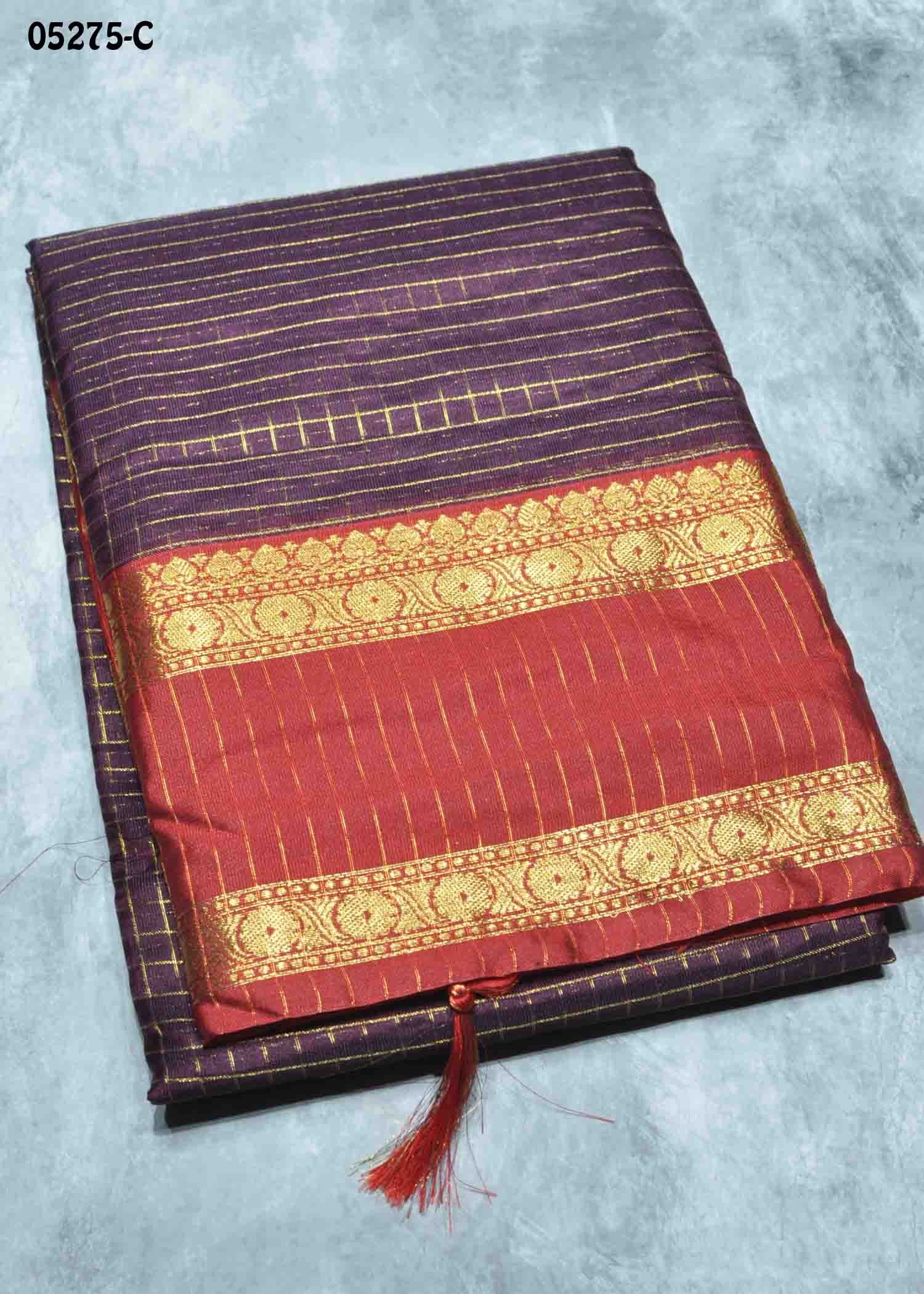 Pranavika - 05275-C Maroon Color Checked Cora Silk Saree CM1410101 (RR5D)